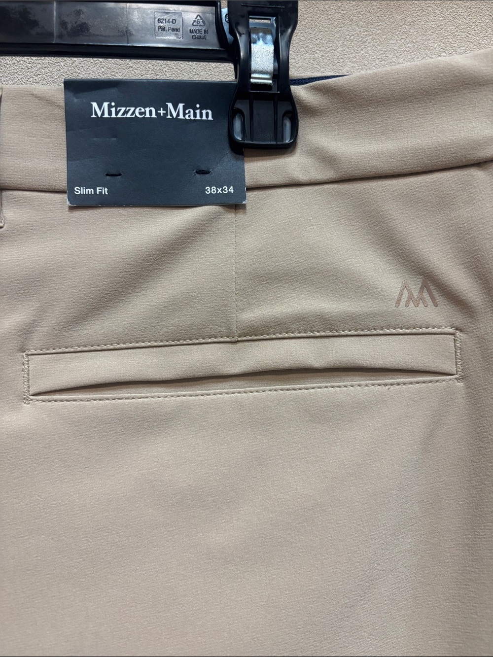NWT Mizzen+Main 38-34 Slim Fit Helmsman Chino Pant in Khaki Solid - Picture 10 of 12